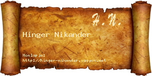 Hinger Nikander névjegykártya